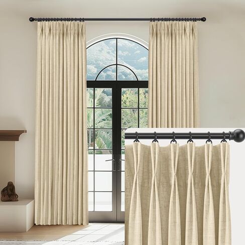 Linen Pinch Pleated Curtains Blackout 100% Black Out Curtains 96 Inch Long Pinch Pleat Curtains with Hooks, Thermal Insulated Back Tab Blackout Curtains for Bedroom, W40xL96, Beige White in Saudi Arabia