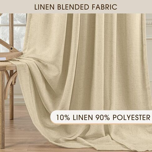 Linen Pinch Pleated Curtains Blackout 100% Black Out Curtains 96 Inch Long Pinch Pleat Curtains with Hooks, Thermal Insulated Back Tab Blackout Curtains for Bedroom, W40xL96, Beige White in Saudi Arabia