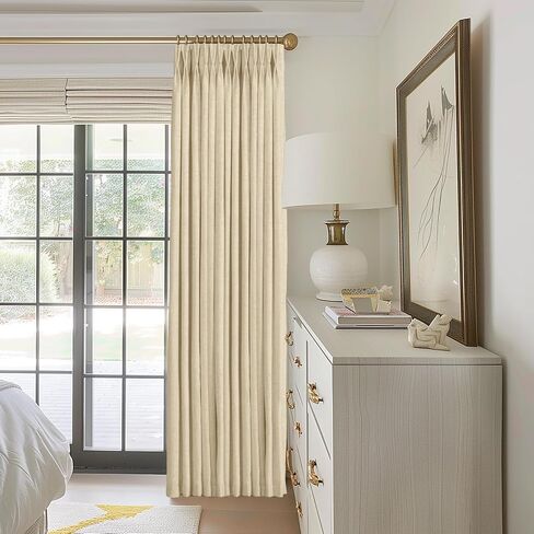 Linen Pinch Pleated Curtains Blackout 100% Black Out Curtains 96 Inch Long Pinch Pleat Curtains with Hooks, Thermal Insulated Back Tab Blackout Curtains for Bedroom, W40xL96, Beige White in Saudi Arabia