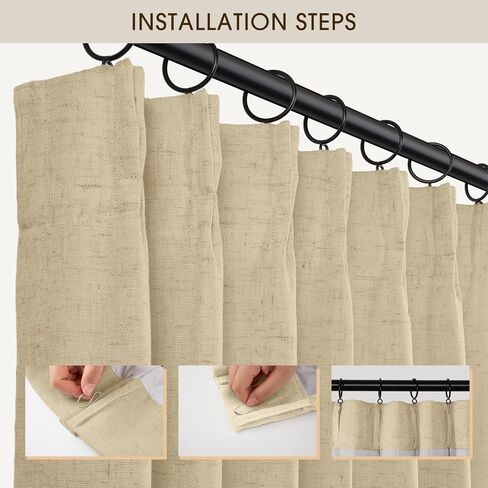 Linen Pinch Pleated Curtains Blackout 100% Black Out Curtains 96 Inch Long Pinch Pleat Curtains with Hooks, Thermal Insulated Back Tab Blackout Curtains for Bedroom, W40xL96, Beige White in Saudi Arabia