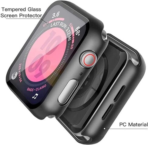 [قطعتان] حافظة سوداء لساعة Apple Watch Series 6 5 4 SE 2 44 مم، ممتص للصدمات من البولي كربونات الصلب مع واقي شاشة من الزجاج المقوى عالي الدقة لغطاء iWatch 6/5/4/SE in Saudi Arabia