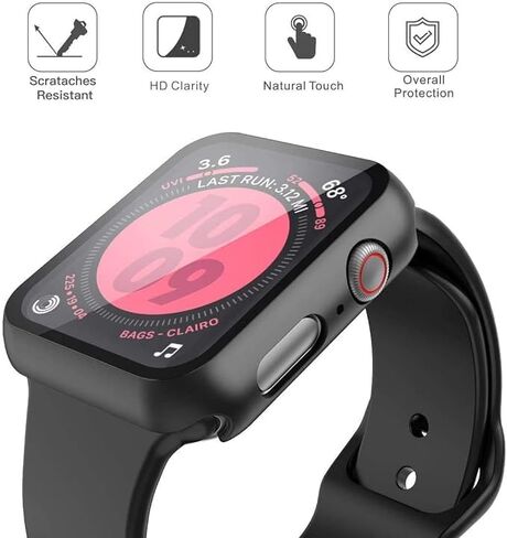 [قطعتان] حافظة سوداء لساعة Apple Watch Series 6 5 4 SE 2 44 مم، ممتص للصدمات من البولي كربونات الصلب مع واقي شاشة من الزجاج المقوى عالي الدقة لغطاء iWatch 6/5/4/SE in Saudi Arabia