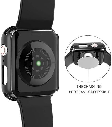 [قطعتان] حافظة سوداء لساعة Apple Watch Series 6 5 4 SE 2 44 مم، ممتص للصدمات من البولي كربونات الصلب مع واقي شاشة من الزجاج المقوى عالي الدقة لغطاء iWatch 6/5/4/SE in Saudi Arabia