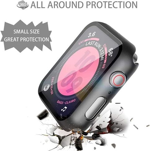 [قطعتان] حافظة سوداء لساعة Apple Watch Series 6 5 4 SE 2 44 مم، ممتص للصدمات من البولي كربونات الصلب مع واقي شاشة من الزجاج المقوى عالي الدقة لغطاء iWatch 6/5/4/SE in Saudi Arabia