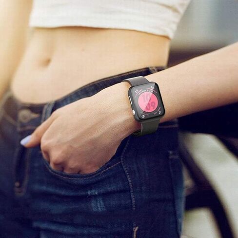 [قطعتان] حافظة سوداء لساعة Apple Watch Series 6 5 4 SE 2 44 مم، ممتص للصدمات من البولي كربونات الصلب مع واقي شاشة من الزجاج المقوى عالي الدقة لغطاء iWatch 6/5/4/SE in Saudi Arabia