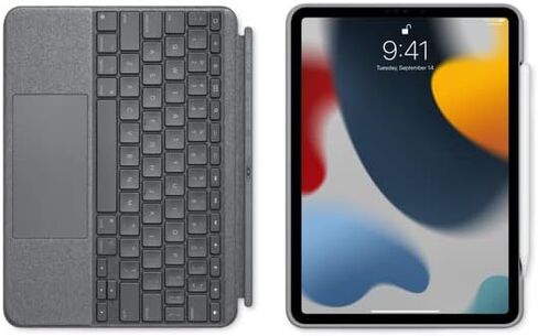 Logitech Combo Touch iPad Air (4th, 5th gen - 2020, 2022) Keyboard Case - Detachable Backlit Keyboard with Kickstand, Trackpad, Smart Connector - Grey; USA Layout in Saudi Arabia