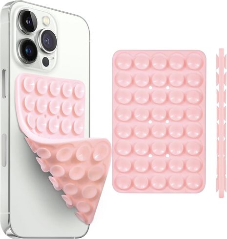 Silicone Double-Sided Suction Phone Case Detachable Mount for iPhone and Android Cellphones, Strong Adhesion Holder Hands Free for Selfies and Videos - Baby Pink in Saudi Arabia
