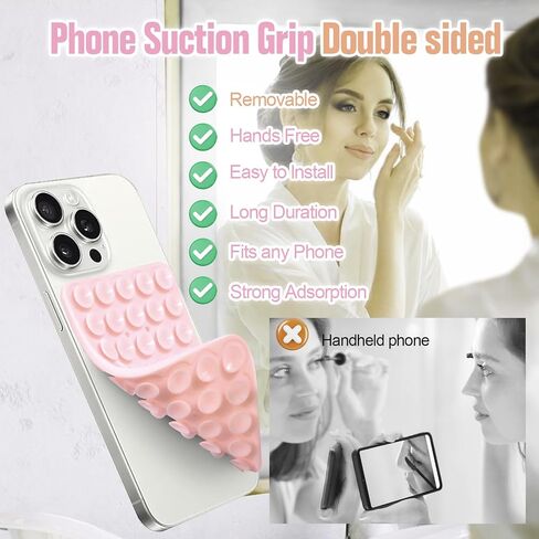 Silicone Double-Sided Suction Phone Case Detachable Mount for iPhone and Android Cellphones, Strong Adhesion Holder Hands Free for Selfies and Videos - Baby Pink in Saudi Arabia