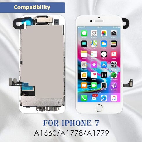 Yodoit for iPhone 7 Screen Replacement White with Home Button, Front Camera, Ear Speaker, Full Assembly LCD Display Digitizer and Repair Tool Kit, Protector (Model A1660, A1778, A1779) in Kuwait