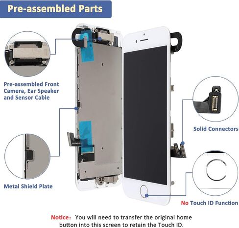 Yodoit for iPhone 7 Screen Replacement White with Home Button, Front Camera, Ear Speaker, Full Assembly LCD Display Digitizer and Repair Tool Kit, Protector (Model A1660, A1778, A1779) in Kuwait