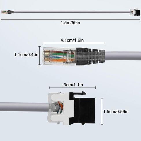 XMSJSIY CAT 6A Keystone Ethernet Extension Cable RJ45 8P8C Keystone Female to Male Connector Network Adapter LAN Cord Internet Wire for Router Modem PC- 1.5M/4.9FT 2PCS in Saudi Arabia