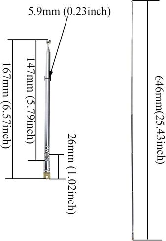 هوائي بديل تلسكوبي 6 أقسام 64 سم هوائي عالمي عمودي سهل التركيب واستقبال أفضل للتلفزيون المحمول والراديو AM FM بدون فضفاض ولا يوجد موقع محدود من الفولاذ المقاوم للصدأ قطعة واحدة in Kuwait
