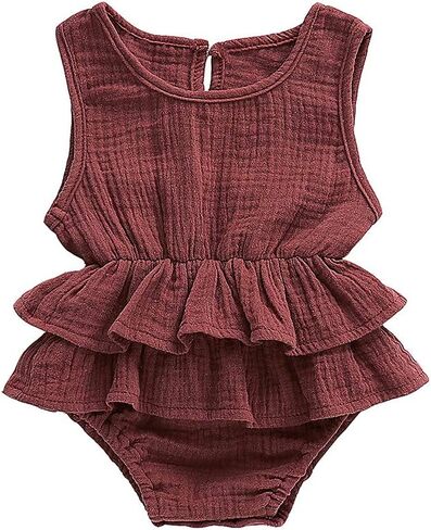 Newborn Baby Girl Romper Cotton Linen Bodysuits Ruffle Sleeve Summer Jumpsuit Outfits Clothes in Saudi Arabia