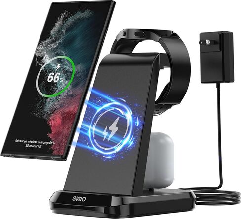 Wireless Charger for Samsung Android Devices - Galaxy Watch 6/5/5 Pro/4/3 Charger - 3 in 1 Fast Charging Station in Kuwait