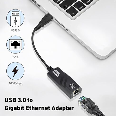 محول USB 3.0 إلى RJ45 Ethernet، محول شبكة 10/100/1000 Gigabit Ethernet LAN، متوافق مع Windows 10/8.1/8/7/XP/Vista وMac OS وLinux وChrome OS in Kuwait