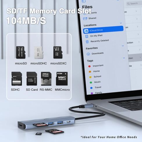 موزع USB C، محول متعدد المنافذ 6 في 1، 4K HDMI، 100 وات PD، 3 × USB 3.0، قارئ بطاقة SD/TF لأجهزة الكمبيوتر المحمولة والهواتف الذكية، متوافق مع أجهزة الكمبيوتر المحمولة USB C Dell/HP/Surface وأجهزة أخرى من النوع C in Kuwait
