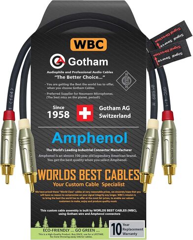 زوج كابل RCA بطول 0.5 قدم - Gotham GAC-4/1 (أسود) كابل توصيل صوت رباعي النجوم مع Amphenol ACPR Die-Cast، موصلات RCA مطلية بالذهب - اتجاهي in Saudi Arabia