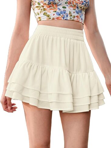 Milumia Women Y2k Solid Tiered Ruffle Mini Skirt Elastic High Waist Flare Short Skirts in Saudi Arabia