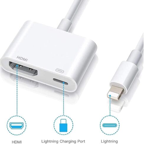 محول Lightning إلى HDMI لأجهزة iPhone إلى TV، [معتمد من Apple MFi] كابل موصل شاشة AV رقمي 1080P مزامنة 4K متوافق مع iPhone 14 13 12 11 XS XR X 8 iPad إلى شاشة عرض HDTV in Kuwait