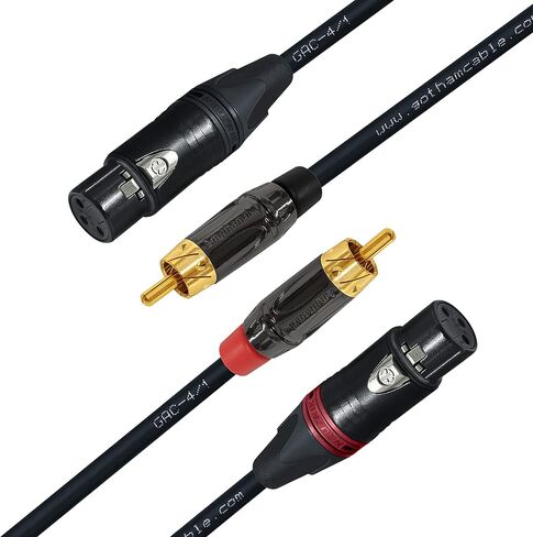 WORLDS BEST CABLES 0.5 Foot - RCA to XLR (Female) Cable Pair – Gotham GAC-4/1 (Black) Star-Quad Audio Interconnect Cable & Amphenol ACPL RCA & Neutrik Female XLR Gold Plugs - CUSTOM MADE in Saudi Arabia