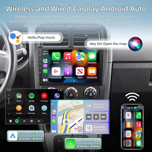 ستيريو سيارة لسيارة دودج كاليبر 2010-2012 - راديو بشاشة لمس 9 بوصة 2+64G Android مع تشغيل لاسلكي وAndroid Auto، WiFi/GPS/SWC + كاميرا احتياطية AHD in Kuwait