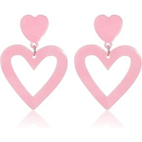 80's Neon Acrylic Double Heart Earrings Love Heart Dangle Earrings 80's 90's Costume Party Jewelry Valentine's Day Mother's Day Gift