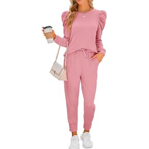 Onedreamer Sweatsuits for Women 2 Piece Outfits Puff Long Sleeve Crewneck Pullover Sweatshirt Jogger Lounge Sets