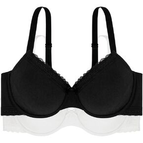 DORINA Light Padded Wired T-Shirt Everyday Bra Demi 3/4 Cup Women's Plus Size Daily Bras 2 Pack