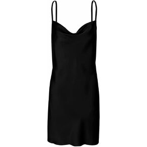 Satin Mini Dress Cowl Neck Spaghetti Strap Sexy Bodycon Dresses for Women Party Club