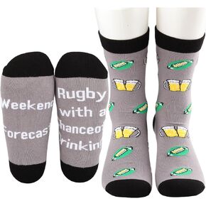MBMSO 2 Pairs Rugby Socks Weekend Forecast Rugby with a Chance of Drinking Funny Rugby Gift for Rugby Players Rugby Team Gift