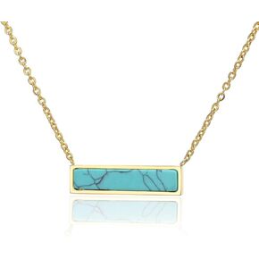 LLYANZ Stainless Steel 18K Gold Plated Rectangle Nature Turquoise Bar Necklace