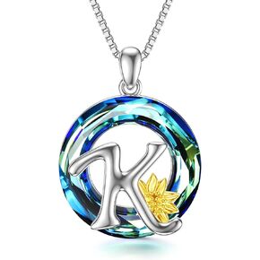 CHENGHONG Letter Necklace 925 Sterling Silver Sunflower Necklace Crystal Initial Necklace for Women Alphabet Pendant Necklace Jewelry Christmas Gifts for Teen Girls