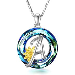 CHENGHONG Letter Necklace 925 Sterling Silver Sunflower Necklace Crystal Initial Necklace for Women Alphabet Pendant Necklace Jewelry Christmas Gifts for Teen Girls