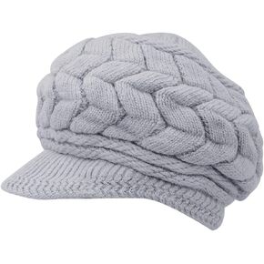 Andiker Women Winter Knit Hat with Brim, Elegant Beanie Cap with Warm Fleece Lined