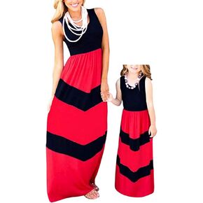Summer Cute Mommy and Me Boho Striped Chevron Maxi Dresses