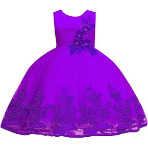 Flower Girls' Dresses for Teens Knee Elegant Wedding Birthday Pageant Prom Party Sleeveless Princess Big Girl Ball Gowns Special Occasion Dress Knee Tulle Formal Size 10-12 7-16 Mesh (Violet, 160) in Kuwait