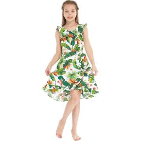 Girl Luau Wrap Ruffle Dress in Vintage Tropical Toile