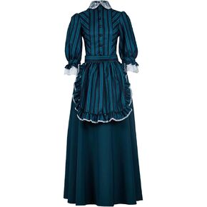 MelangCos Haunted Mansion Cosplay Costume Cast Member Maid Dress with Apron Cast Halloween Outfit