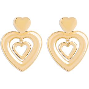 Layered Love Heart Dangle Earrings for Women Girls Gold Plated Large Big Hearted Statement Charms Drop Dangling Stud Earring Lightweight Exaggerated Wedding Valentine Christmas Jewelry Gifts