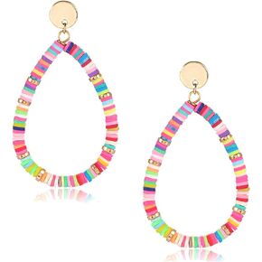 PHALIN Heishi Bead Drop Earrings for Women Girls Rainbow Vinyl Disc Bead Hoop Dangle Earring Studs Handmade Bohemia Summer Beach Jewelry