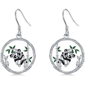 Panda Drop Dangle Earrings 925 Sterling Silver Cute Panda Bamboo Drop Earring for Women Animal Jewelry Birthday Valentine Mothers Day Christmas Gifts for Mom Wife Friends Teen Girls Sister