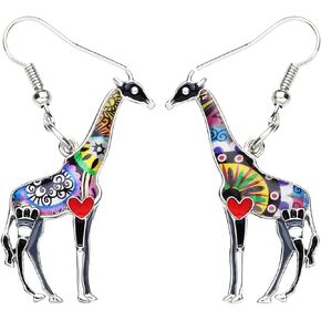 BONSNY Cute Enamel Dangle African Giraffe Earrings for Women Kids Jewelry Novelty Funny Charms