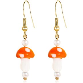Vavhoo Cute Mushroom Dangle Drop Earrings Creative 3D Simulation Lightweight Mushroom Pearl Earrings Handmade Funny Food Vegetable Mushroom Earrings for Women Teen Girls