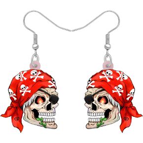 Acrylic Halloween Pirate Skull Earrings Dangle Novelty Pirate Jewelry Charms Skull Gifts for Women Girls Accessories