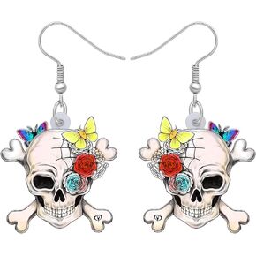 Acrylic Halloween Pirate Skull Earrings Dangle Novelty Pirate Jewelry Charms Skull Gifts for Women Girls Accessories