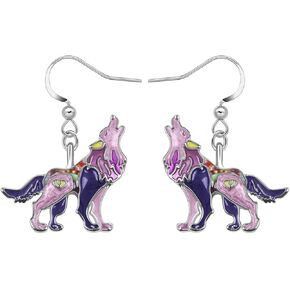 NEWEI Funny Wolf Earrings Enamel Howling Wolf Jewelry Wild Animal Ornaments Charms for Women Girls Nature Lovers