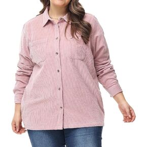MCEDAR Women's Corduroy Shirt Relaxed Fit Casual Long Sleeve Corduroy Button Down Shacket Jacket Tops (S-4X)