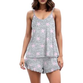 POPYOUNG Ruffled Camisoles 2 Piece Pajama Sets for sexy lounge sets for women Nightwear