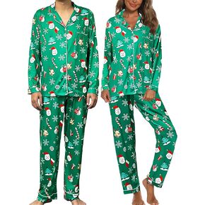 ENJOYNIGHT Couples Christmas Pajamas Sets Long Sleeve Pjs Set 2-Piece Sleepwear Button-Down Loungewear Comfy Nightwear