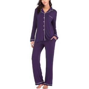 Lu's Chic Women's Long Sleeve Pajama Set Loose Fit Loungewear Comfy Classic Family Soft Pj Set